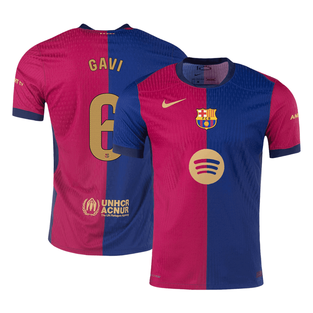 Player Version GAVI #6 Barcelona Home Football Shirt 2024/25 - Spotify Logo Without Text