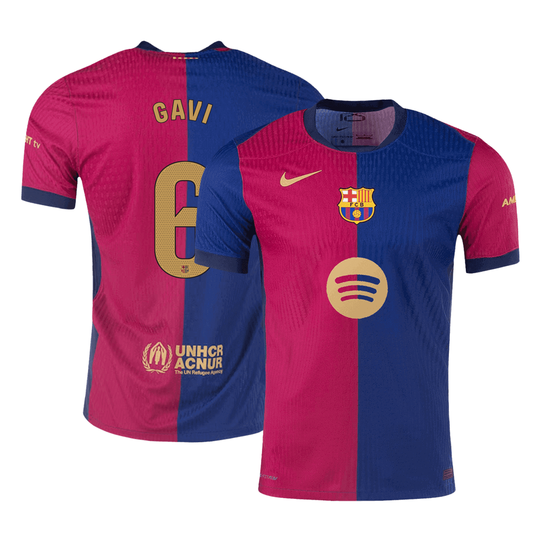 Player Version GAVI #6 Barcelona Home Football Shirt 2024/25 - Spotify Logo Without Text