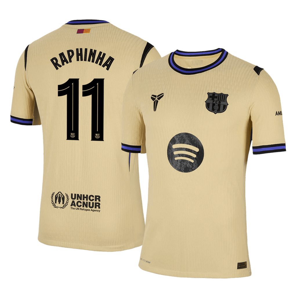Player Version RAPHINHA #11 Barcelona Away Football Shirt 2025/26 Yellow - UCL
