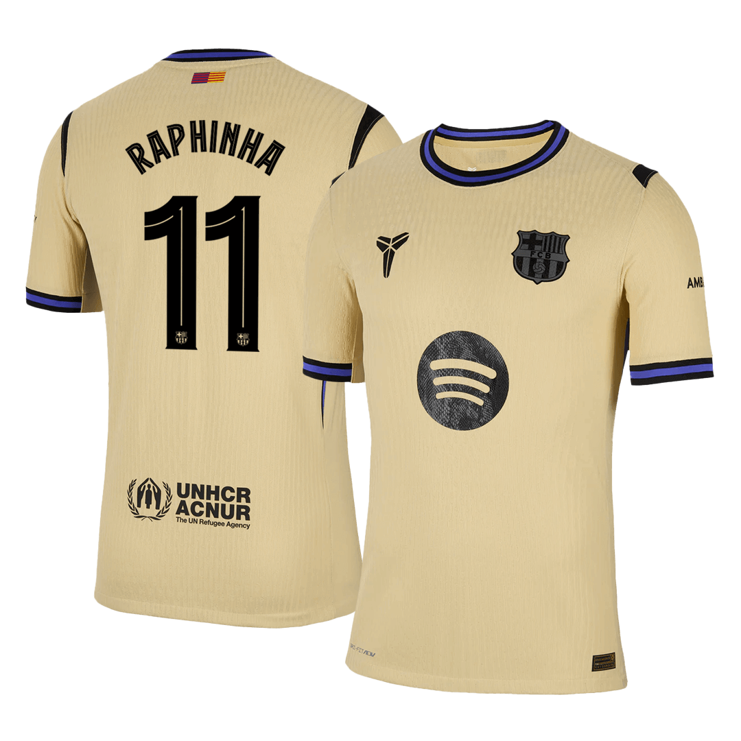 Player Version RAPHINHA #11 Barcelona Away Football Shirt 2025/26 Yellow - UCL