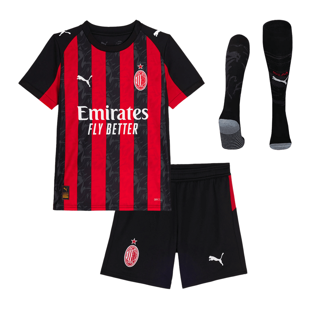 Kid's AC Milan Home Football Shirt Kit(Jersey+Shorts+Socks) 2025/26 Red&Black