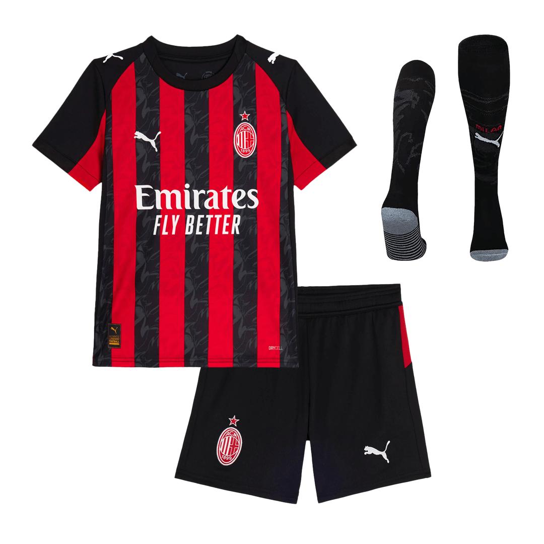 Kid's AC Milan Home Football Shirt Kit(Jersey+Shorts+Socks) 2025/26 Red&Black