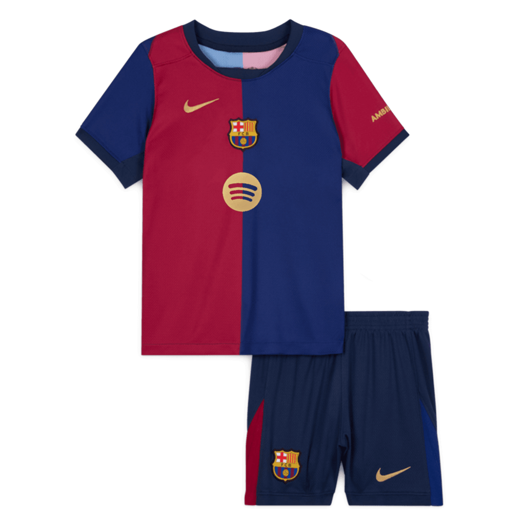 Kid's Barcelona Home Spotify Logo Without Text Football Shirt Kit(Shirt+Shorts) 2024/25