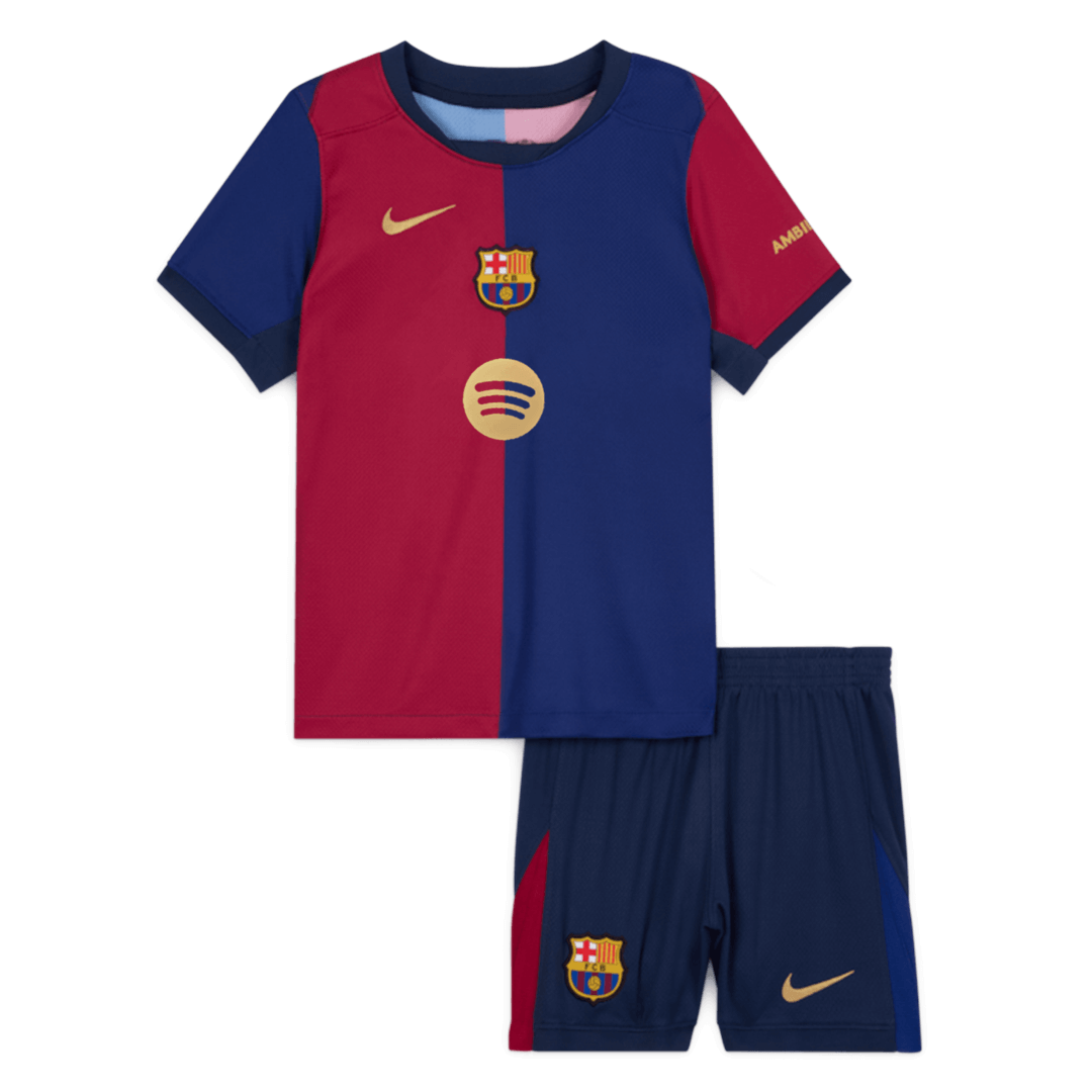 Kid's Barcelona Home Spotify Logo Without Text Football Shirt Kit(Shirt+Shorts) 2024/25