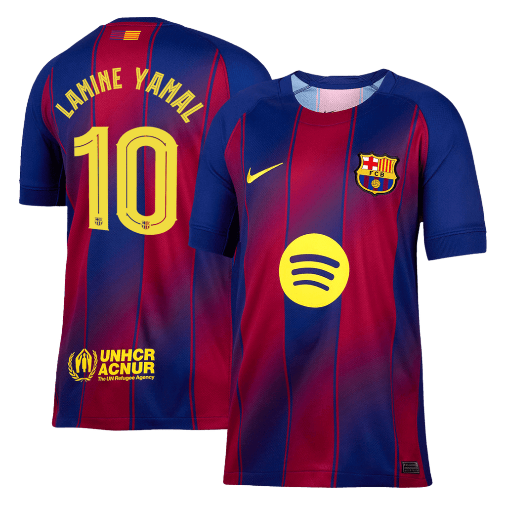 LAMINE YAMAL #10 Barcelona Home Football Shirt 2025/26 Red&Blue - UCL