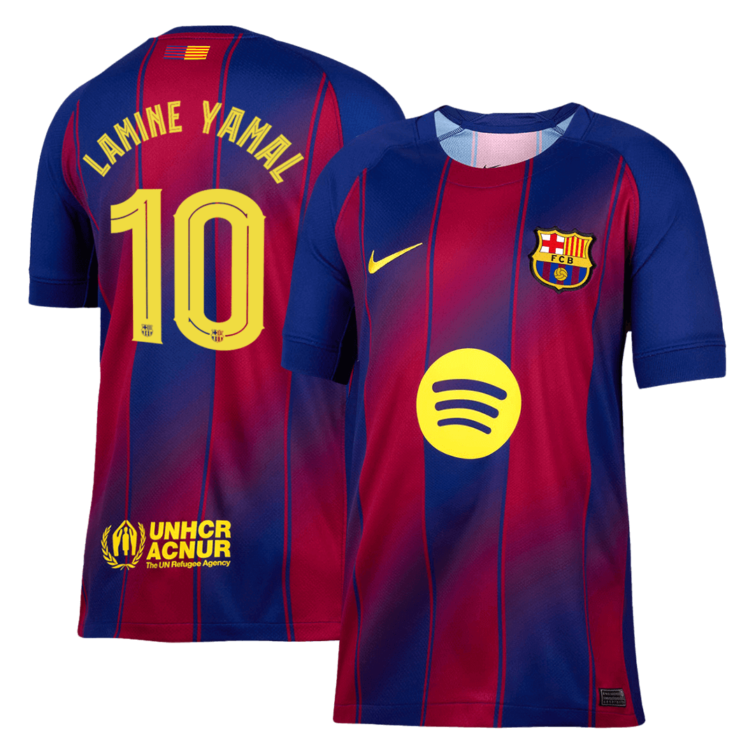 LAMINE YAMAL #10 Barcelona Home Football Shirt 2025/26 Red&Blue - UCL