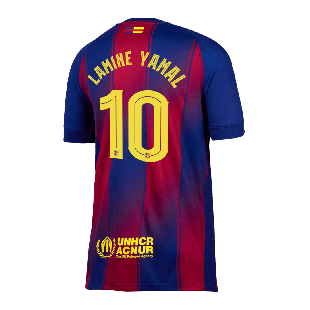 LAMINE YAMAL #10 Barcelona Home Football Shirt 2025/26 Red&Blue - UCL