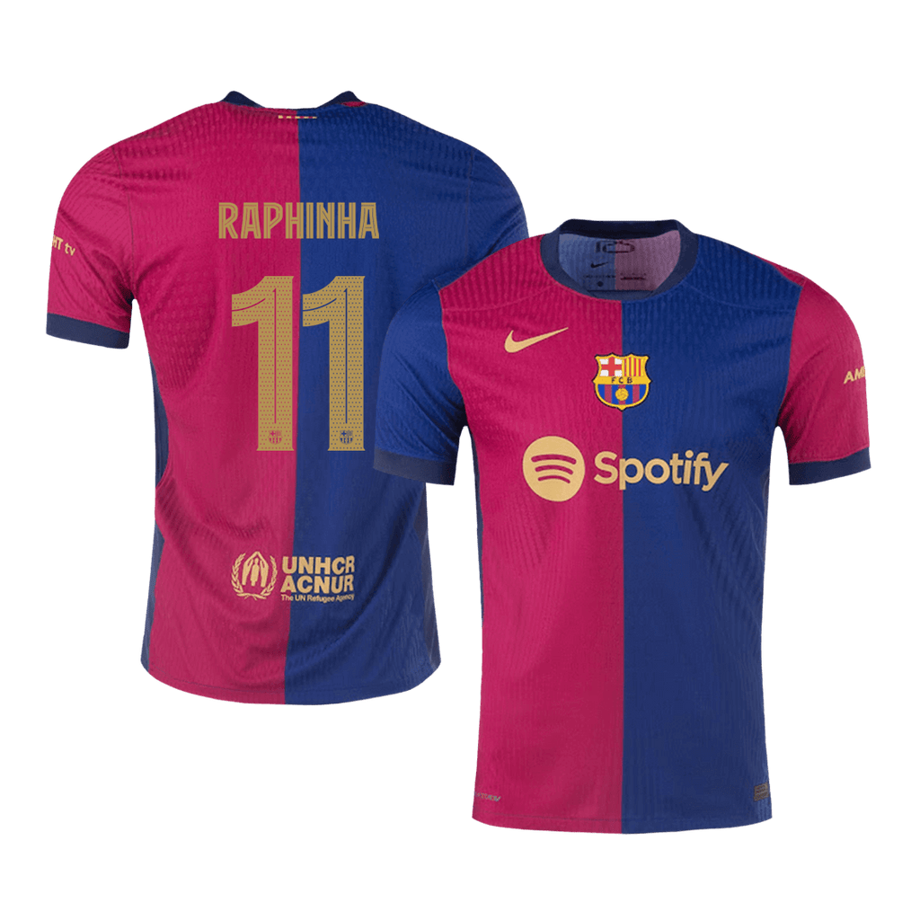 RAPHINHA #11 Player Version Barcelona Home Football Shirt 2024/25 Red&Blue - UCL