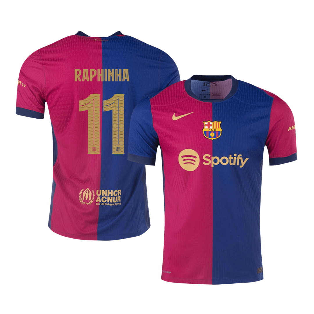 RAPHINHA #11 Player Version Barcelona Home Football Shirt 2024/25 Red&Blue - UCL