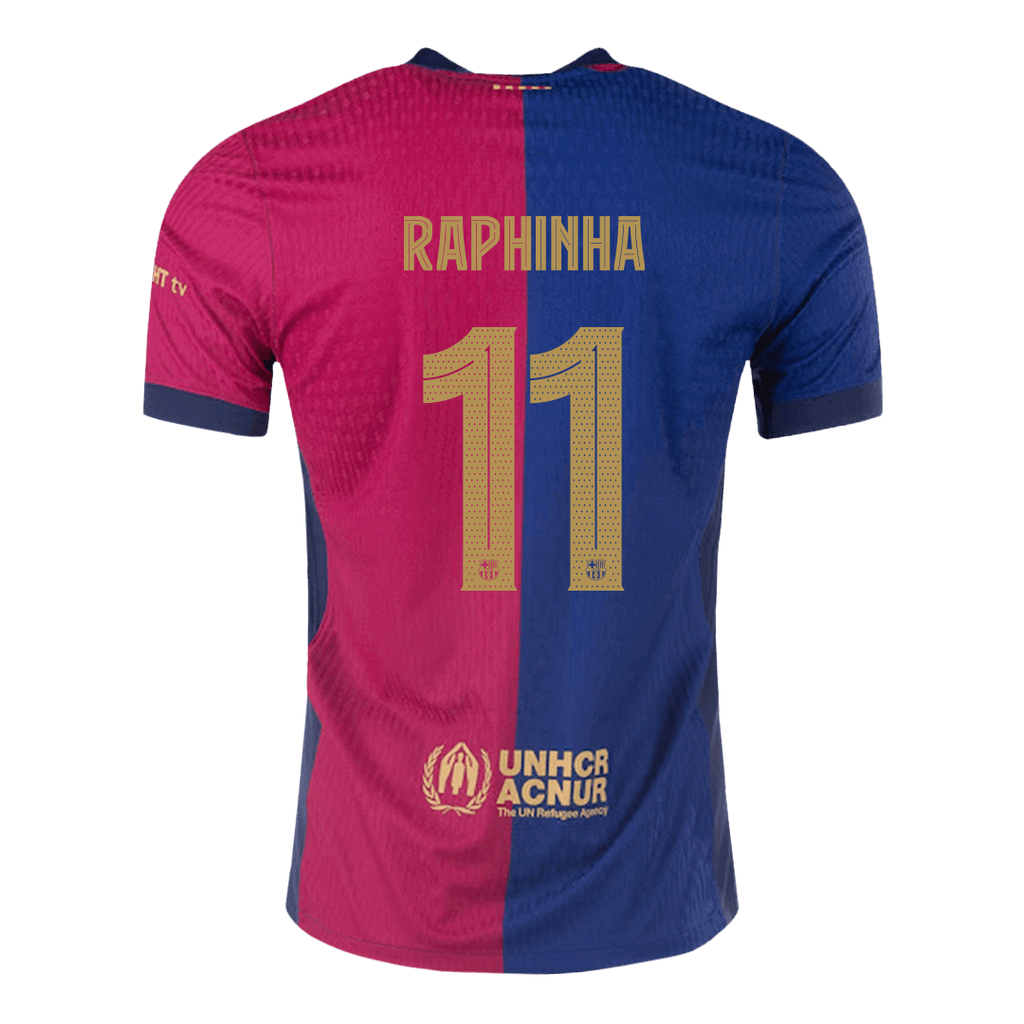 RAPHINHA #11 Player Version Barcelona Home Football Shirt 2024/25 Red&Blue - UCL