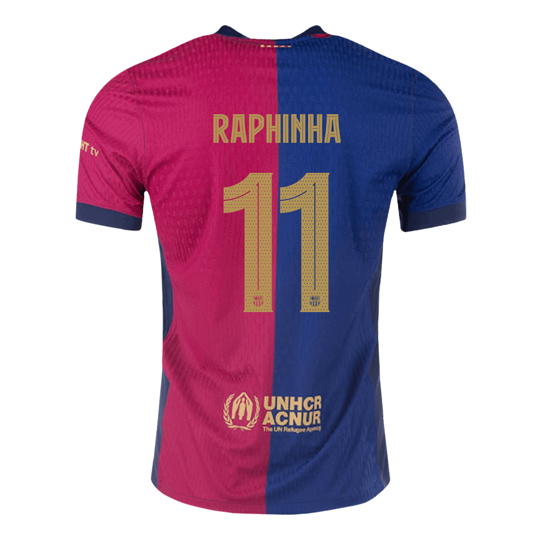 RAPHINHA #11 Player Version Barcelona Home Football Shirt 2024/25 Red&Blue - UCL