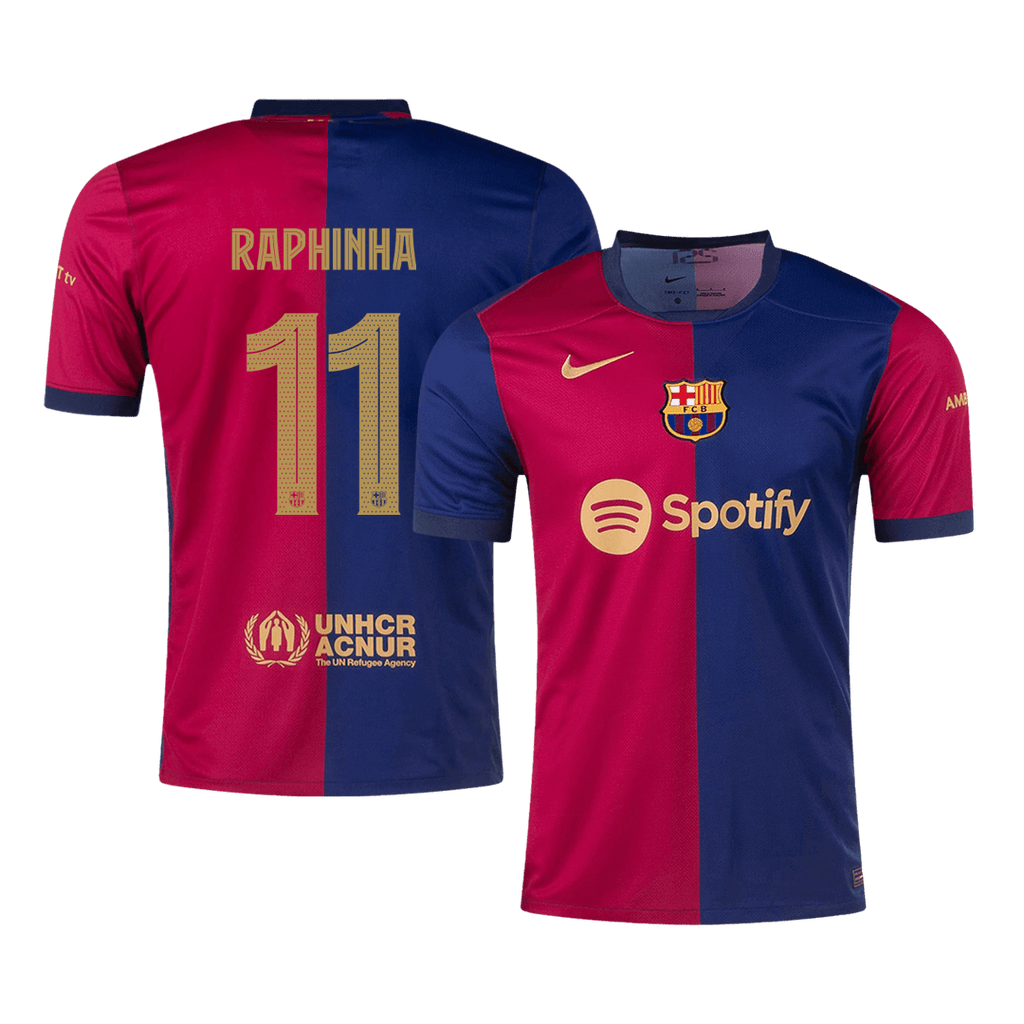 RAPHINHA #11 Barcelona Home Football Shirt 2024/25 Red&Blue - UCL