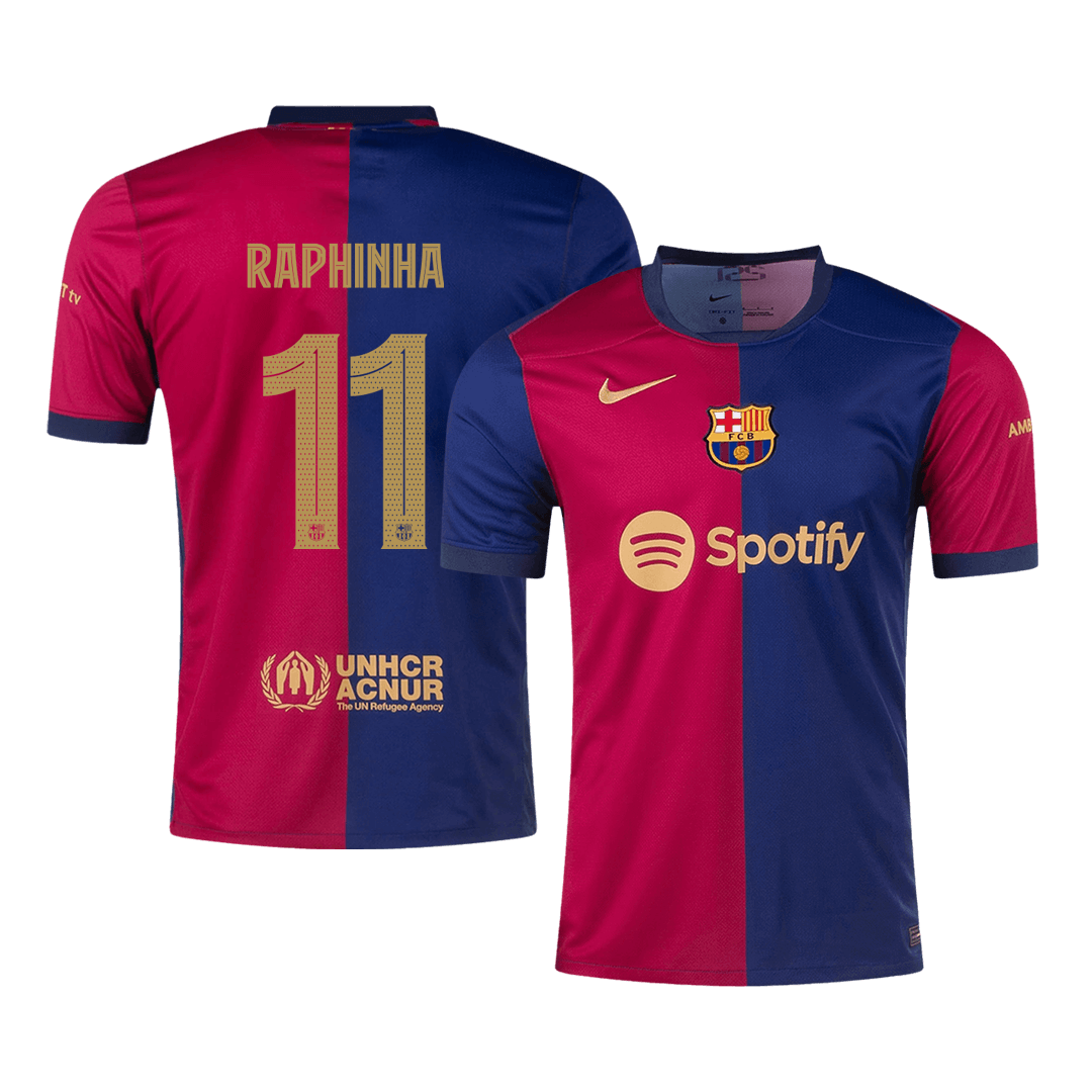 RAPHINHA #11 Barcelona Home Football Shirt 2024/25 Red&Blue - UCL