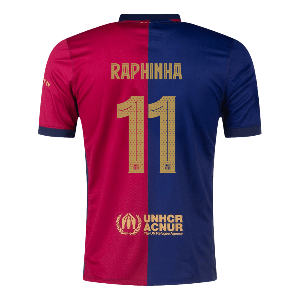 RAPHINHA #11 Barcelona Home Football Shirt 2024/25 Red&Blue - UCL