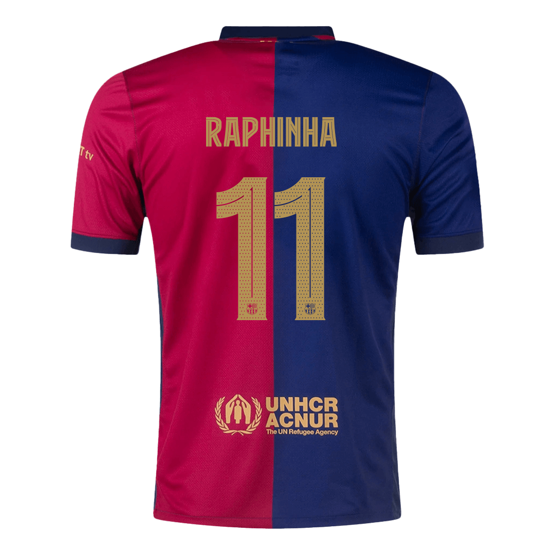 RAPHINHA #11 Barcelona Home Football Shirt 2024/25 Red&Blue - UCL