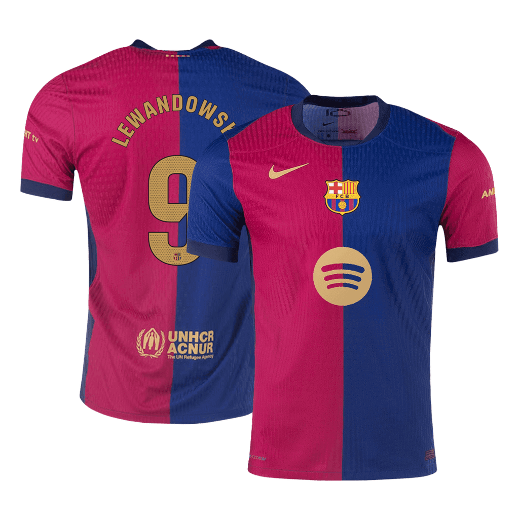 Player Version LEWANDOWSKI #9 Barcelona Home Football Shirt 2024/25 - Spotify Logo Without Text