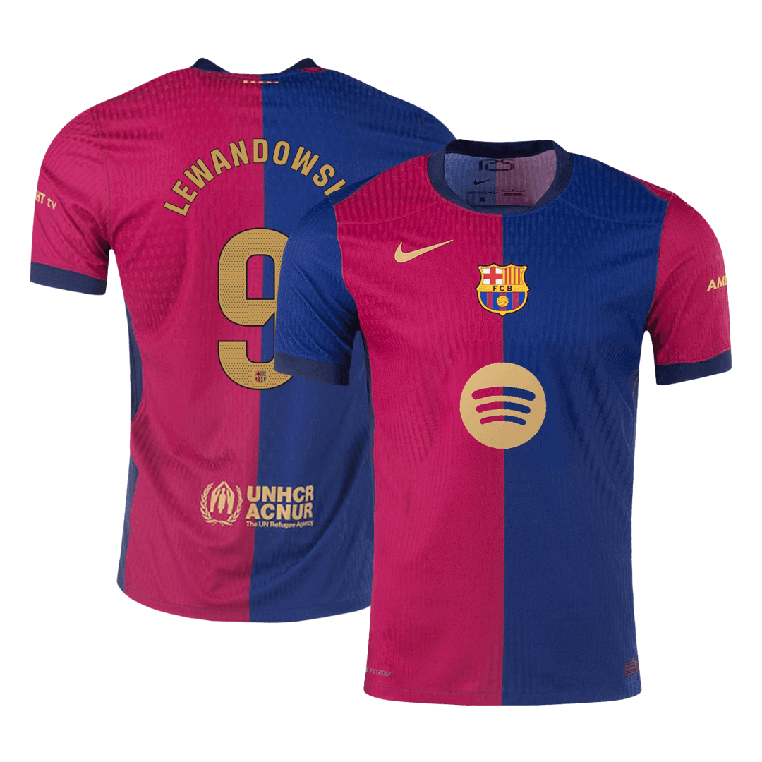 Player Version LEWANDOWSKI #9 Barcelona Home Football Shirt 2024/25 - Spotify Logo Without Text