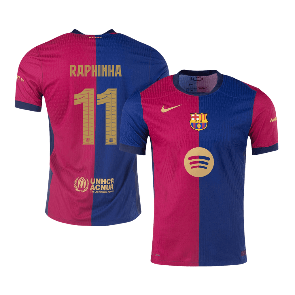 RAPHINHA #11 Player Version Barcelona Home Football Shirt 2024/25 Red&Blue - UCL (Spotify Logo Without Text)