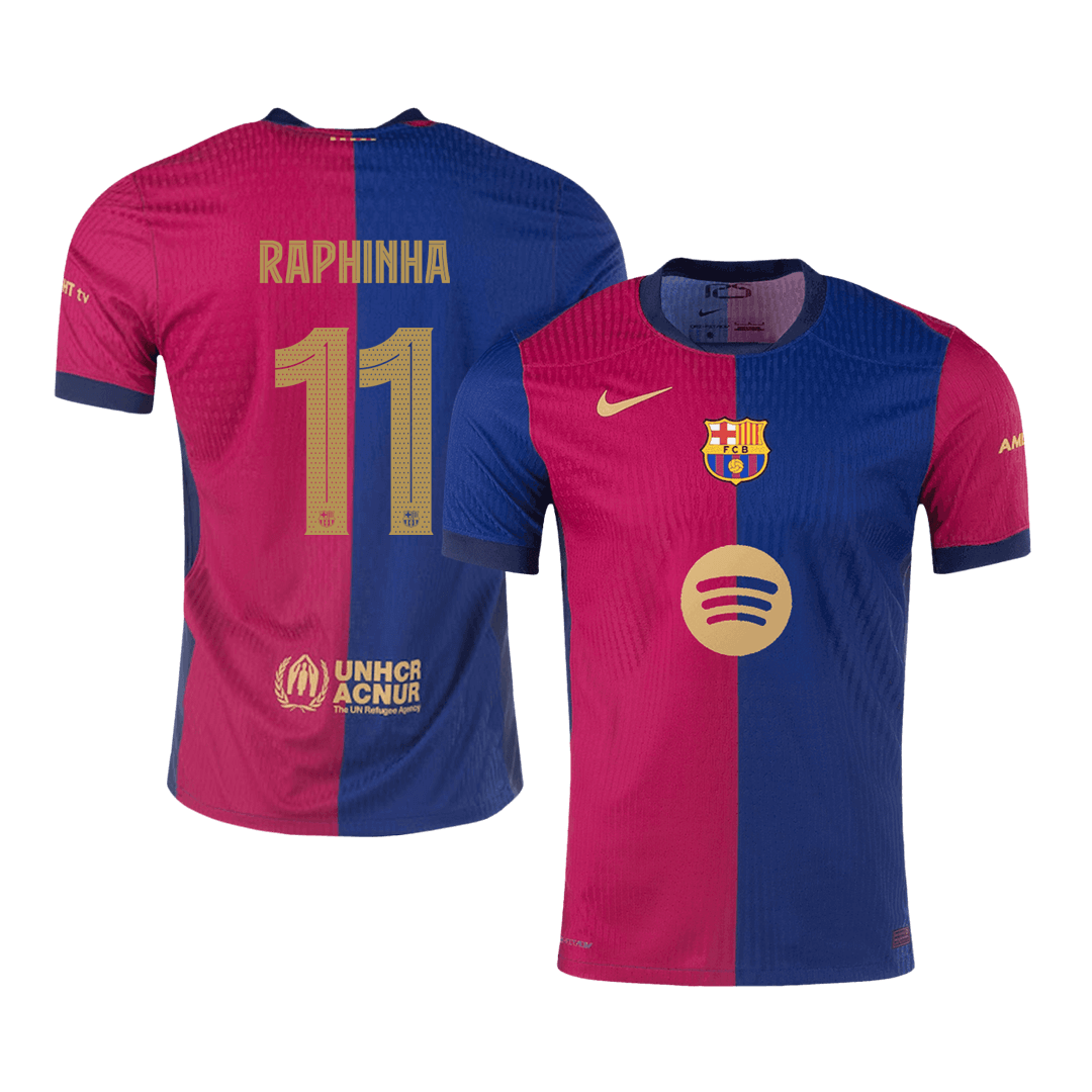 RAPHINHA #11 Player Version Barcelona Home Football Shirt 2024/25 Red&Blue - UCL (Spotify Logo Without Text)