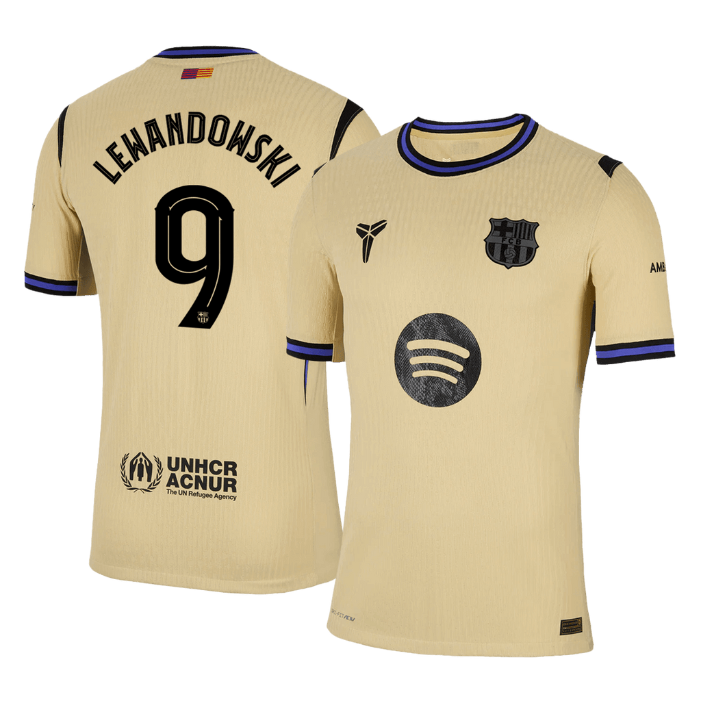 Player Version LEWANDOWSKI #9 Barcelona Away Football Shirt 2025/26 Yellow - UCL