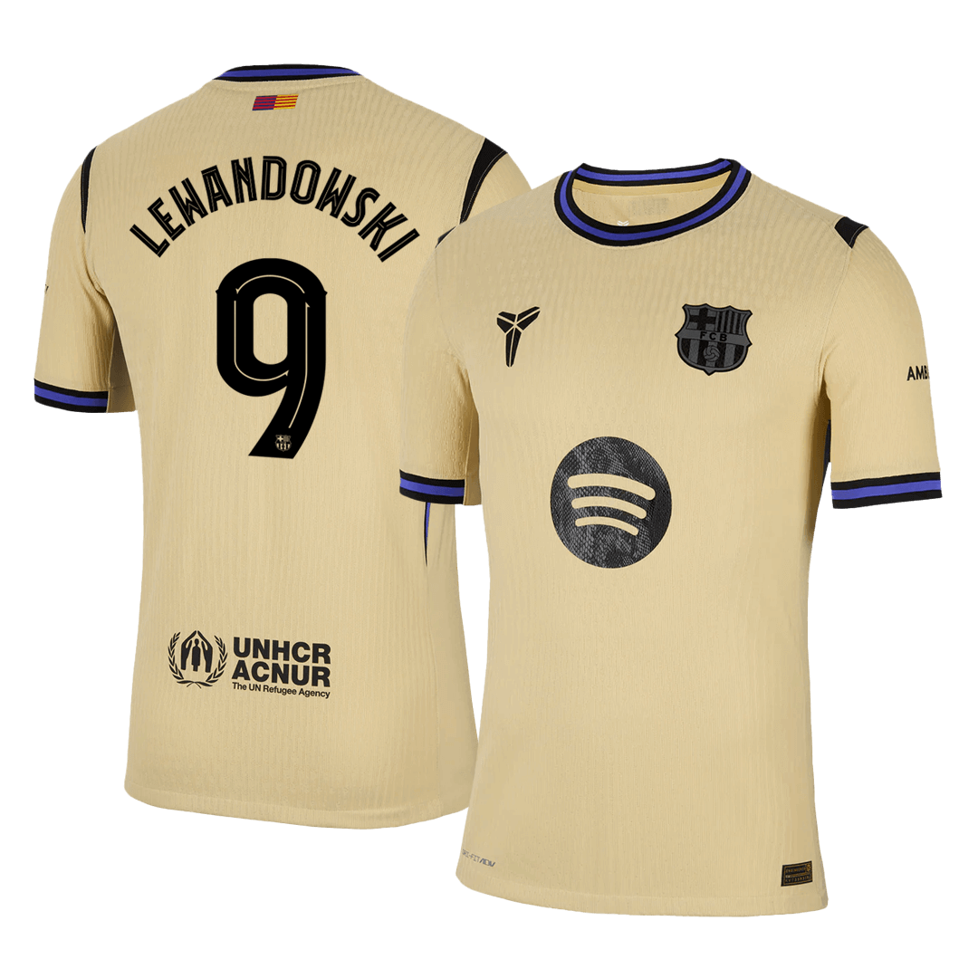 Player Version LEWANDOWSKI #9 Barcelona Away Football Shirt 2025/26 Yellow - UCL