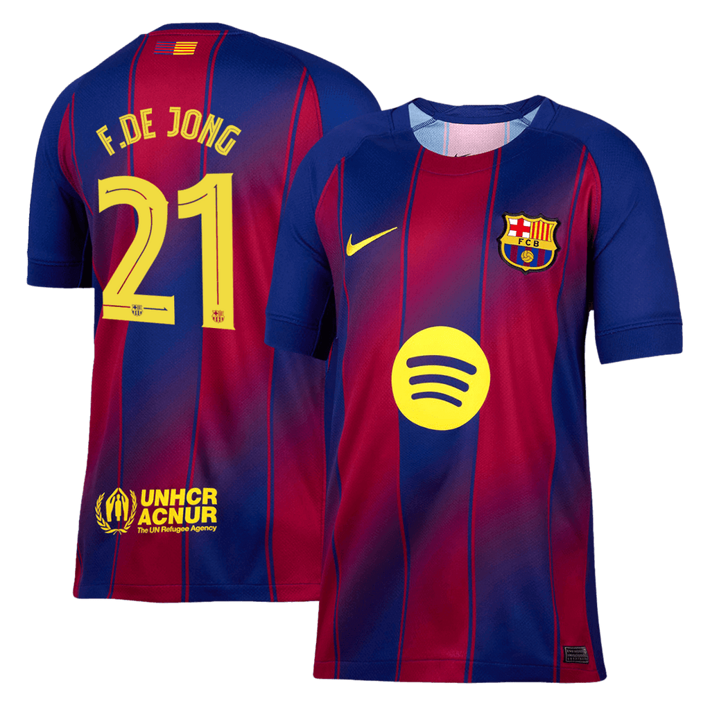F.DE JONG #21 Barcelona Home Football Shirt 2025/26 Red&Blue - UCL