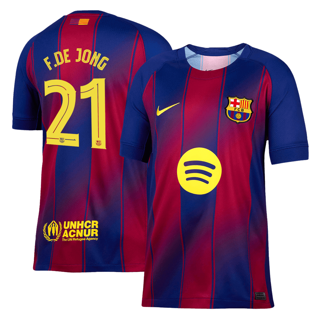 F.DE JONG #21 Barcelona Home Football Shirt 2025/26 Red&Blue - UCL