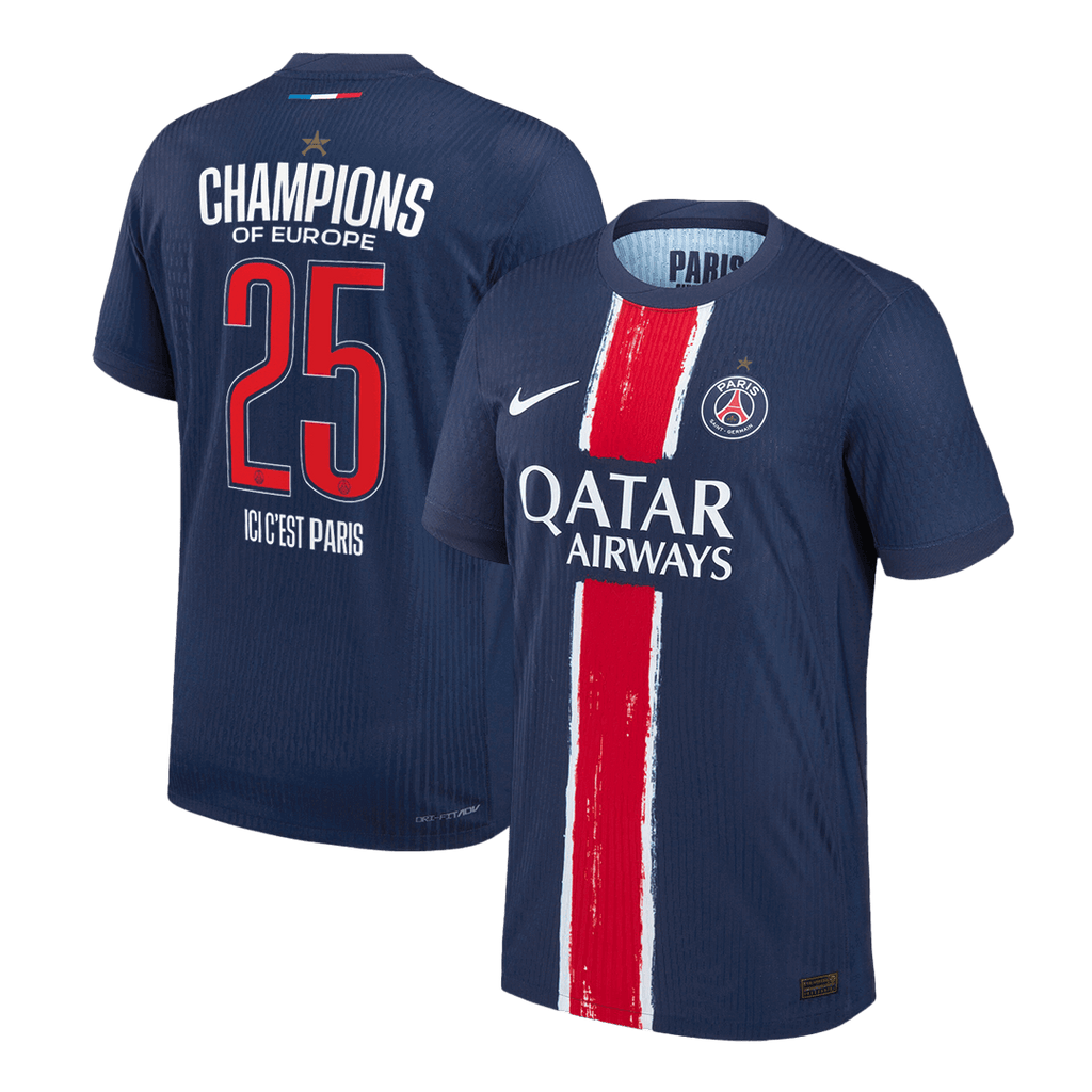 CHAMPIONS #25 Player Version PSG Home Football Shirt 2024/25 Navy - CHAMPIONS OF EUROPE