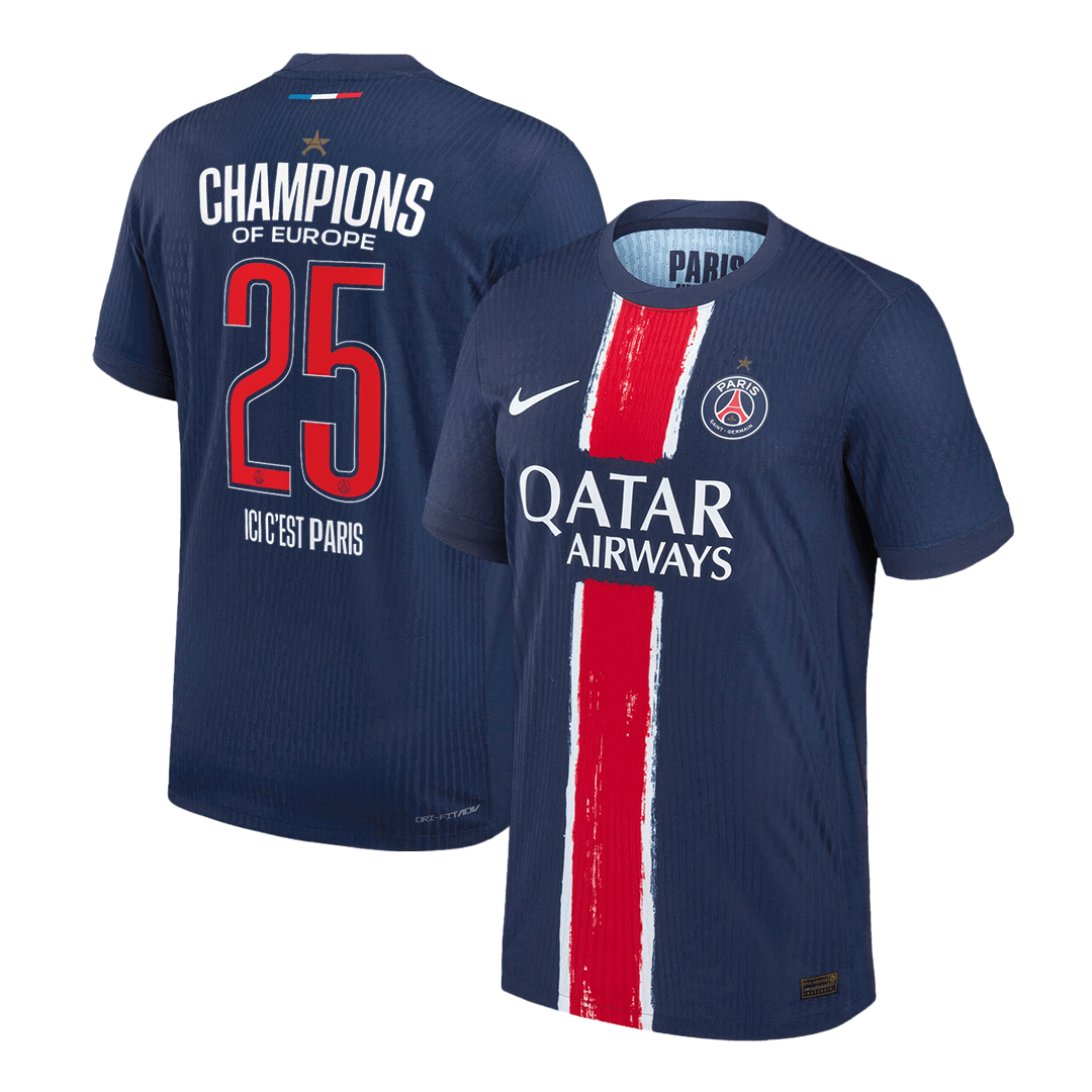 CHAMPIONS #25 Player Version PSG Home Football Shirt 2024/25 Navy - CHAMPIONS OF EUROPE