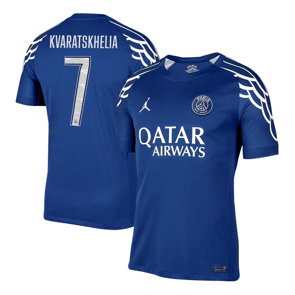KVARATSKHELIA #7 PSG Fourth Away Football Shirt 2024/25 Navy - UCL
