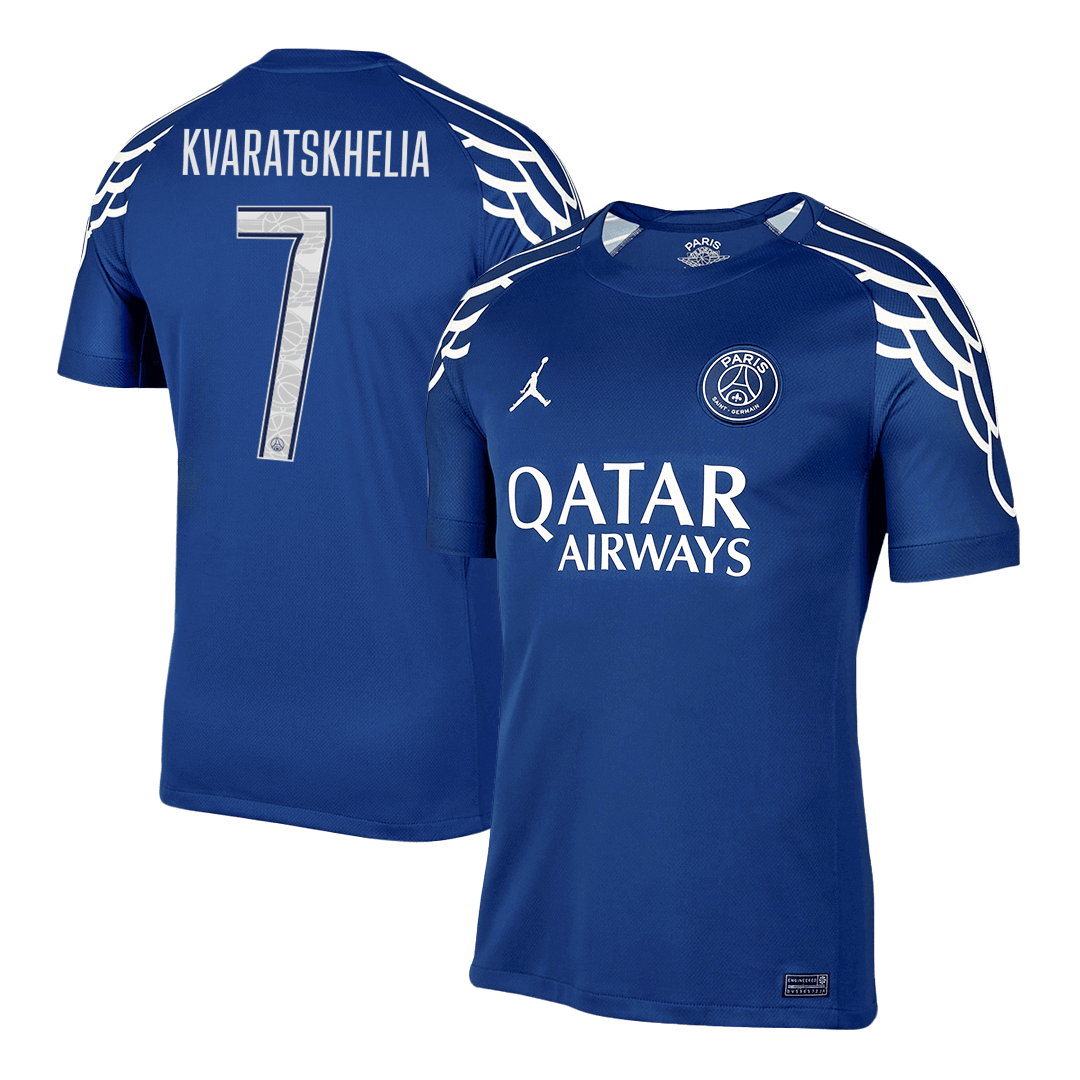 KVARATSKHELIA #7 PSG Fourth Away Football Shirt 2024/25 Navy - UCL