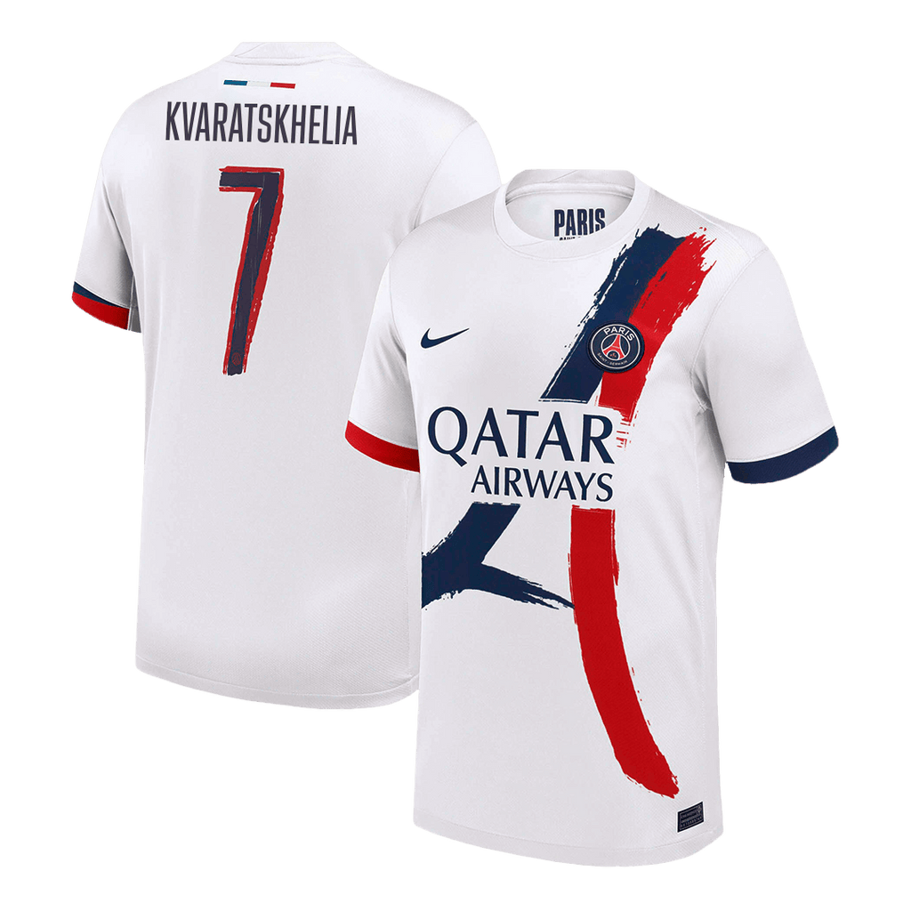 KVARATSKHELIA #7 PSG Away Football Shirt 2024/25 White - UCL