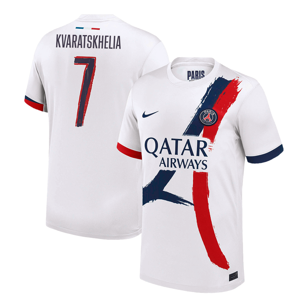 KVARATSKHELIA #7 PSG Away Football Shirt 2024/25 White - UCL
