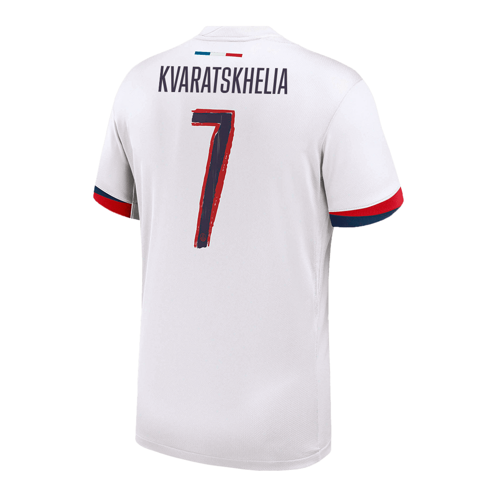 KVARATSKHELIA #7 PSG Away Football Shirt 2024/25 White - UCL