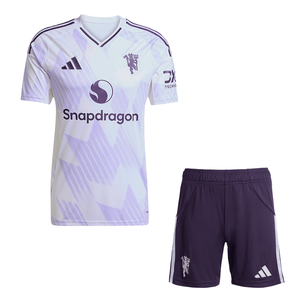 Manchester United Away Football Shirt Kit(Jersey+Shorts) 2025/26 White