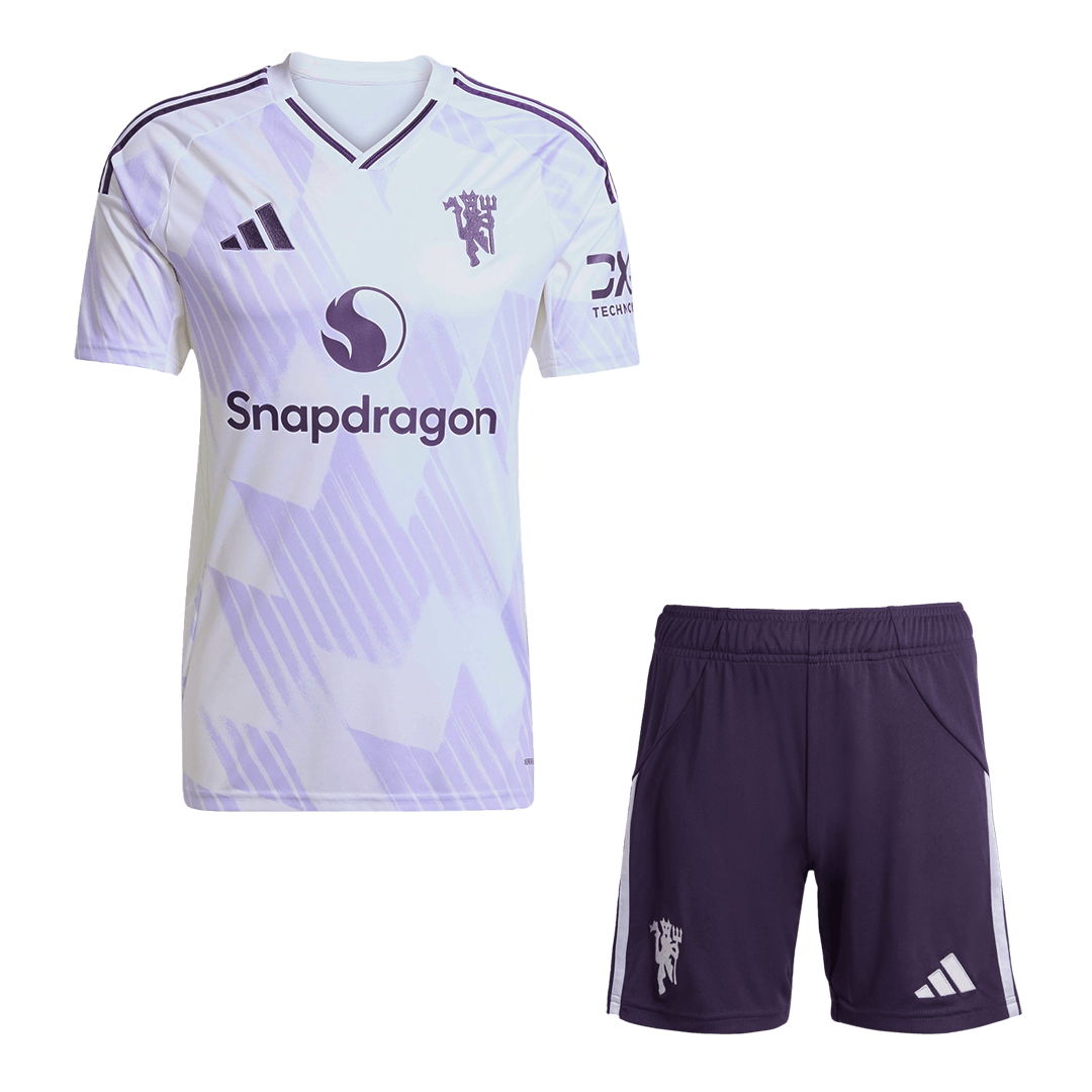 Manchester United Away Football Shirt Kit(Jersey+Shorts) 2025/26 White
