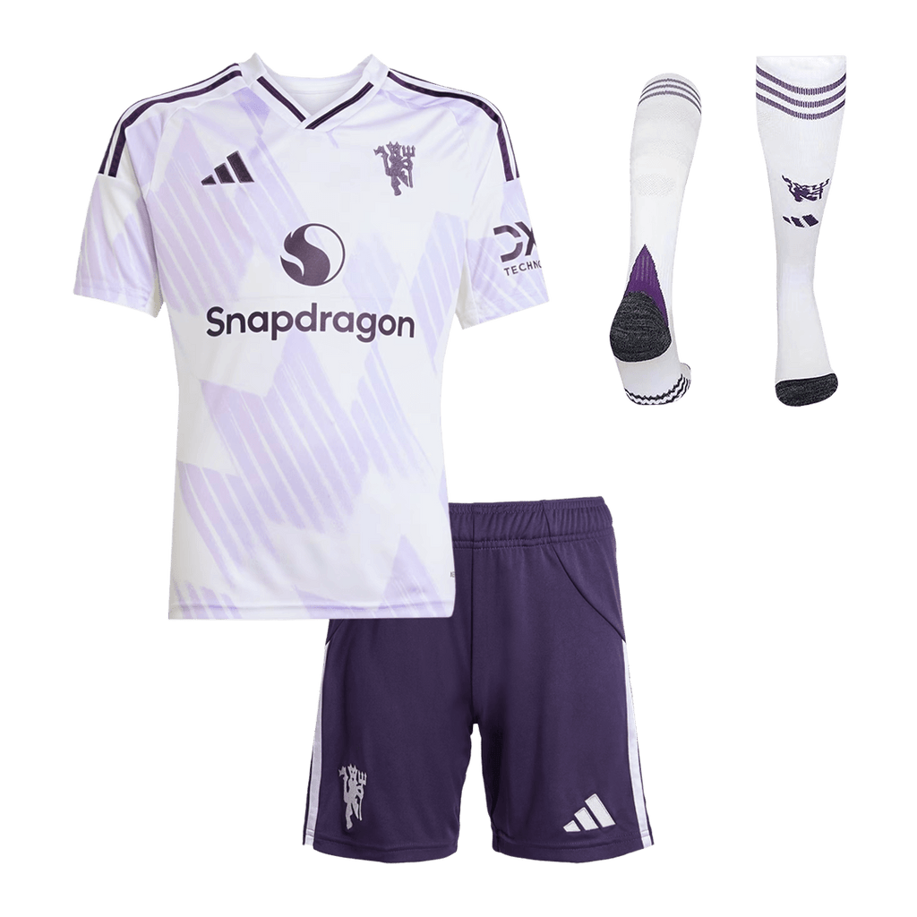 Kid's Manchester United Away Football Shirt Kit(Jersey+Shorts+Socks) 2025/26 White