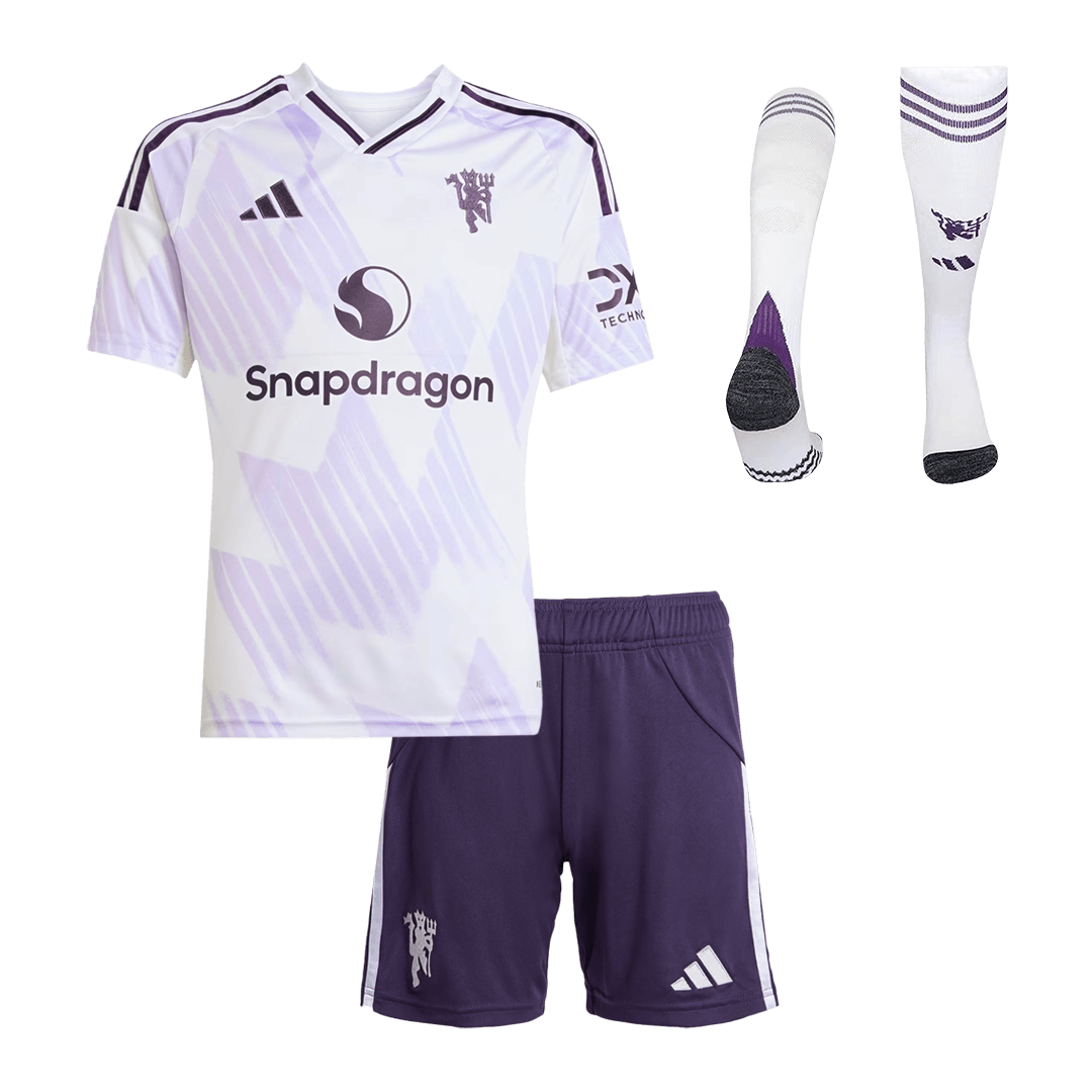 Kid's Manchester United Away Football Shirt Kit(Jersey+Shorts+Socks) 2025/26 White