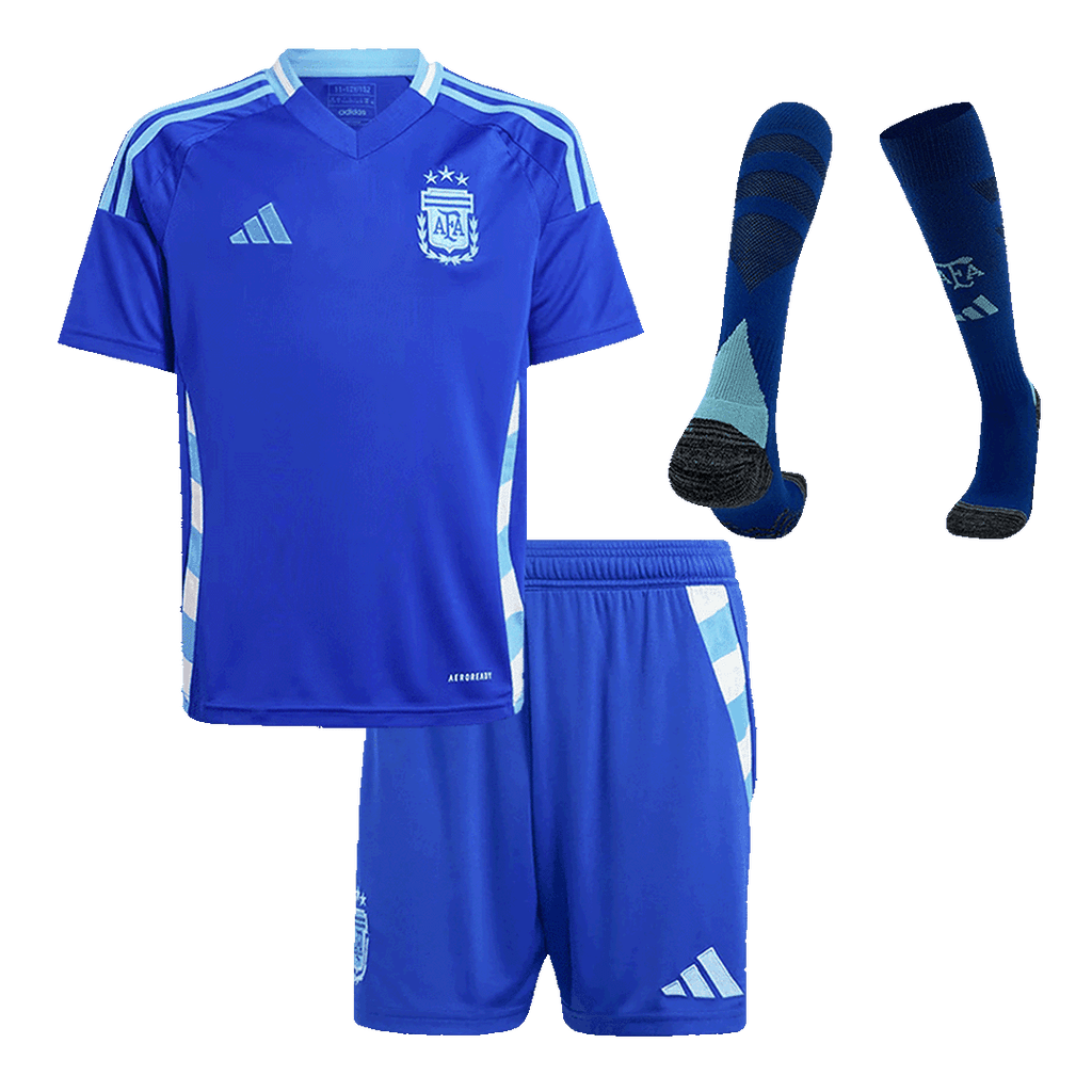 Kid's Argentina Away Football Shirt Kit(Jersey+Shorts+Socks) Copa America 2024