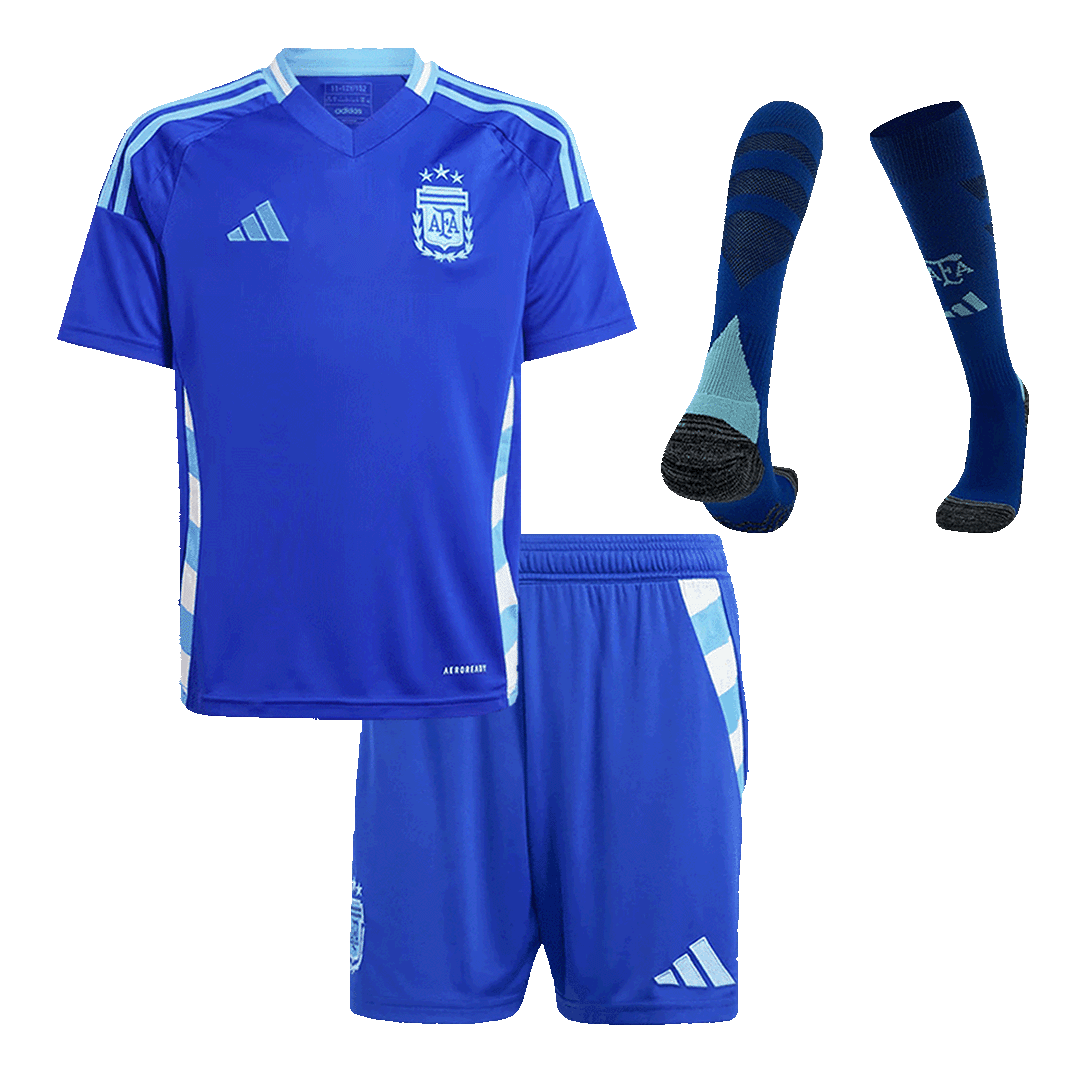 Kid's Argentina Away Football Shirt Kit(Jersey+Shorts+Socks) Copa America 2024