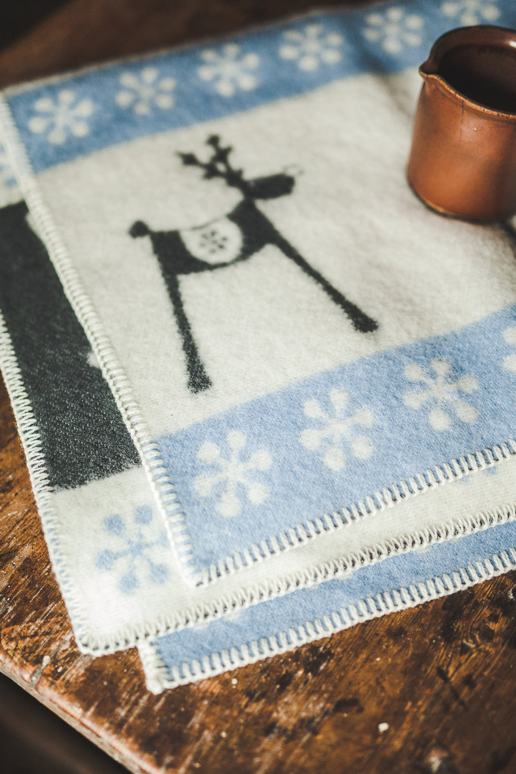 Christmas Deer Wool Blanket: Reversible Plaid Throw, New Zealand Wool