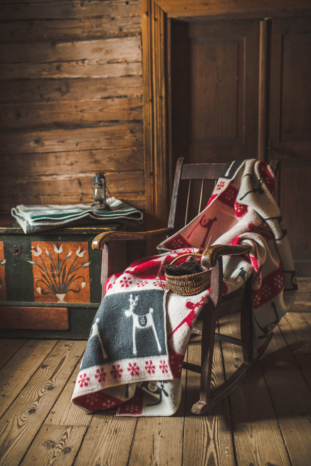 Christmas Deer Wool Blanket: Reversible Plaid Throw, New Zealand Wool