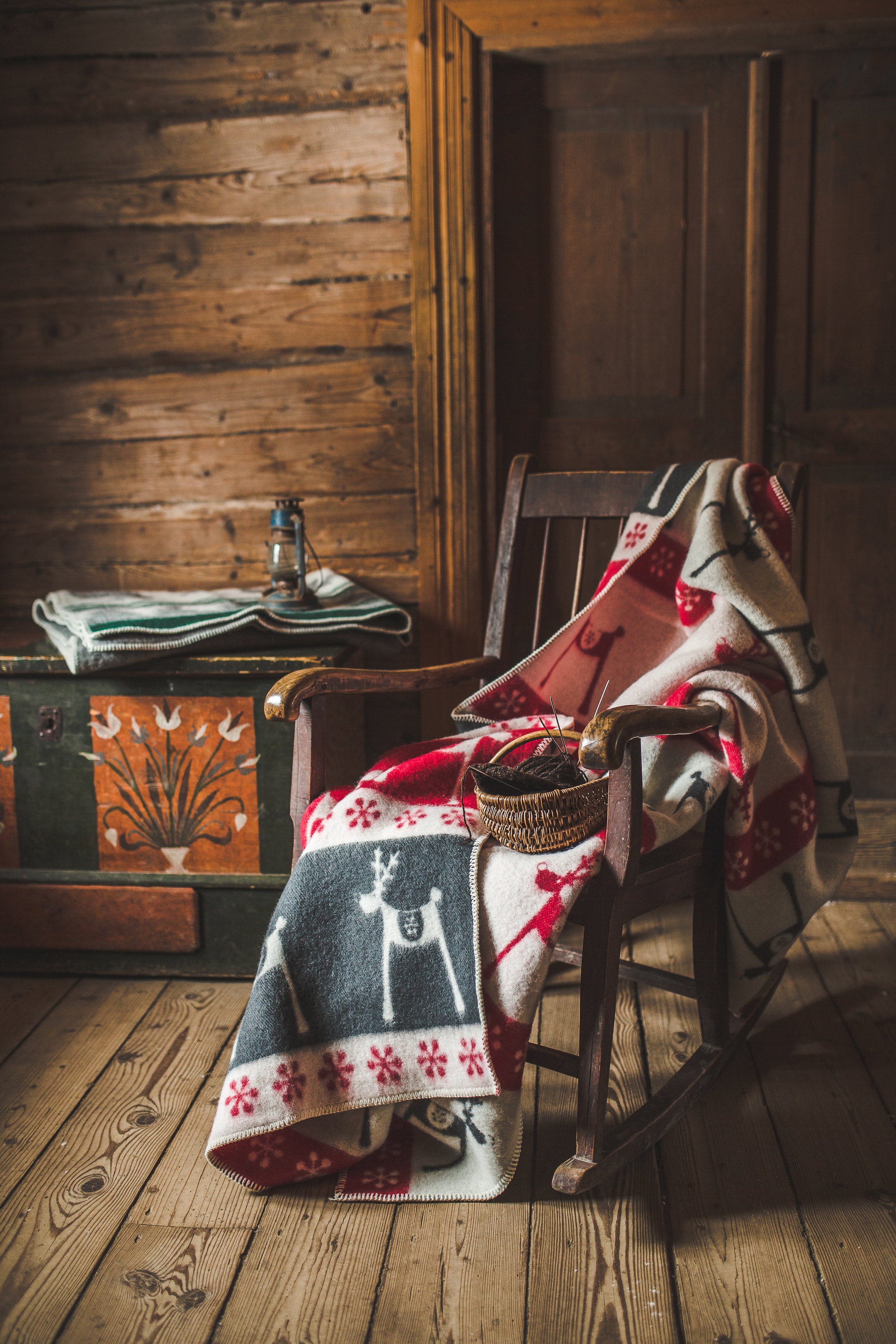 Christmas Deer Wool Blanket: Reversible Plaid Throw, New Zealand Wool