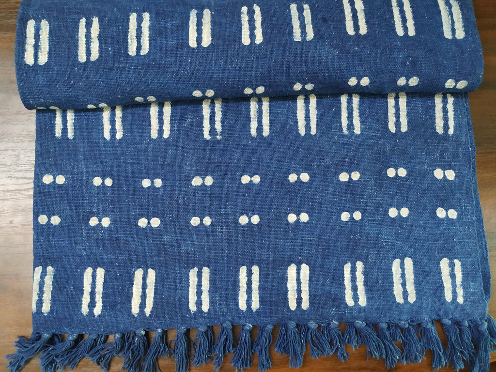 Blue Throw Blanket, Mud Cloth Bed Runner, Organic Cotton Bedspread, Bohemian Sofa Cover, Farmhouse Decor, Boho Style Bedroom, Couch Coverlet