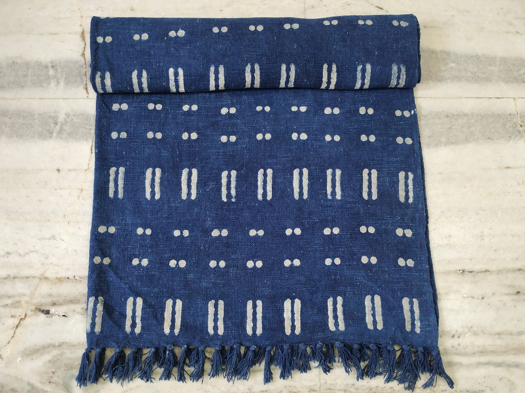 Blue Throw Blanket, Mud Cloth Bed Runner, Organic Cotton Bedspread, Bohemian Sofa Cover, Farmhouse Decor, Boho Style Bedroom, Couch Coverlet