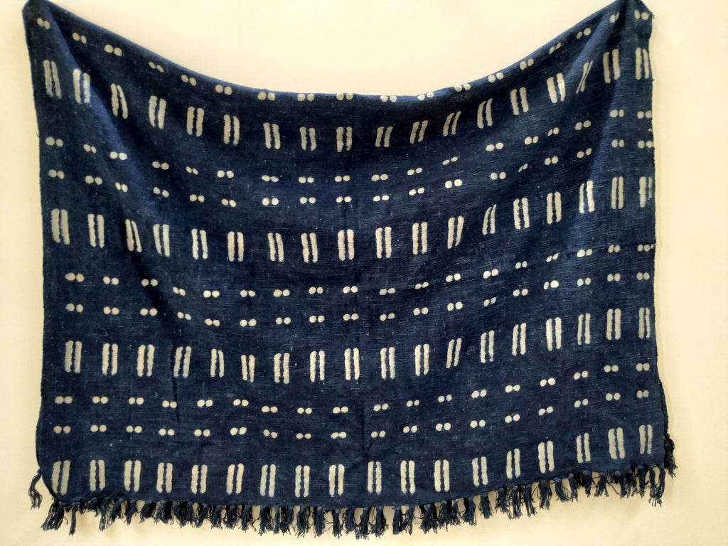 Blue Throw Blanket, Mud Cloth Bed Runner, Organic Cotton Bedspread, Bohemian Sofa Cover, Farmhouse Decor, Boho Style Bedroom, Couch Coverlet