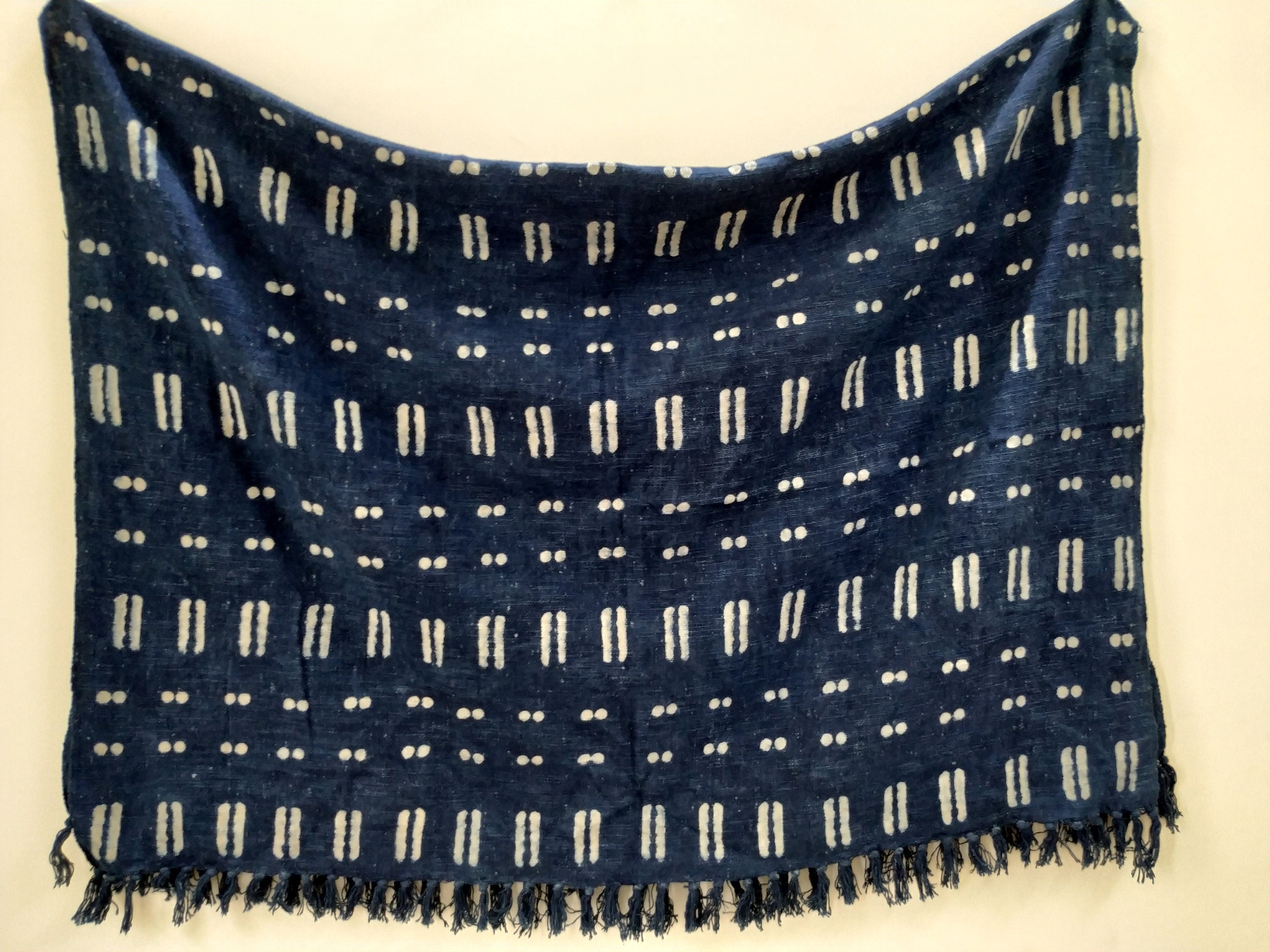 Blue Throw Blanket, Mud Cloth Bed Runner, Organic Cotton Bedspread, Bohemian Sofa Cover, Farmhouse Decor, Boho Style Bedroom, Couch Coverlet