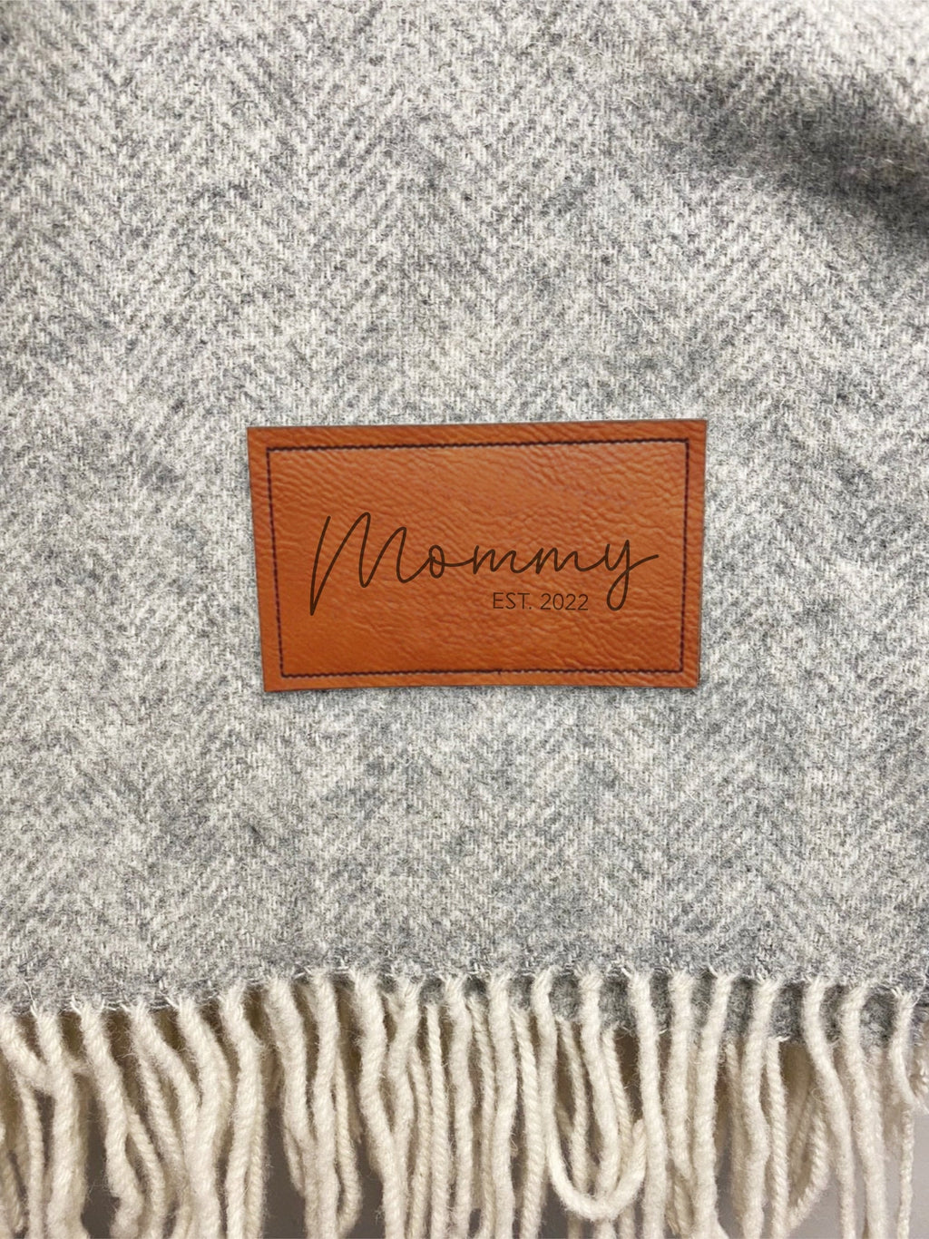 Personalized Wool Throw Blanket with Vegan Leather Patch