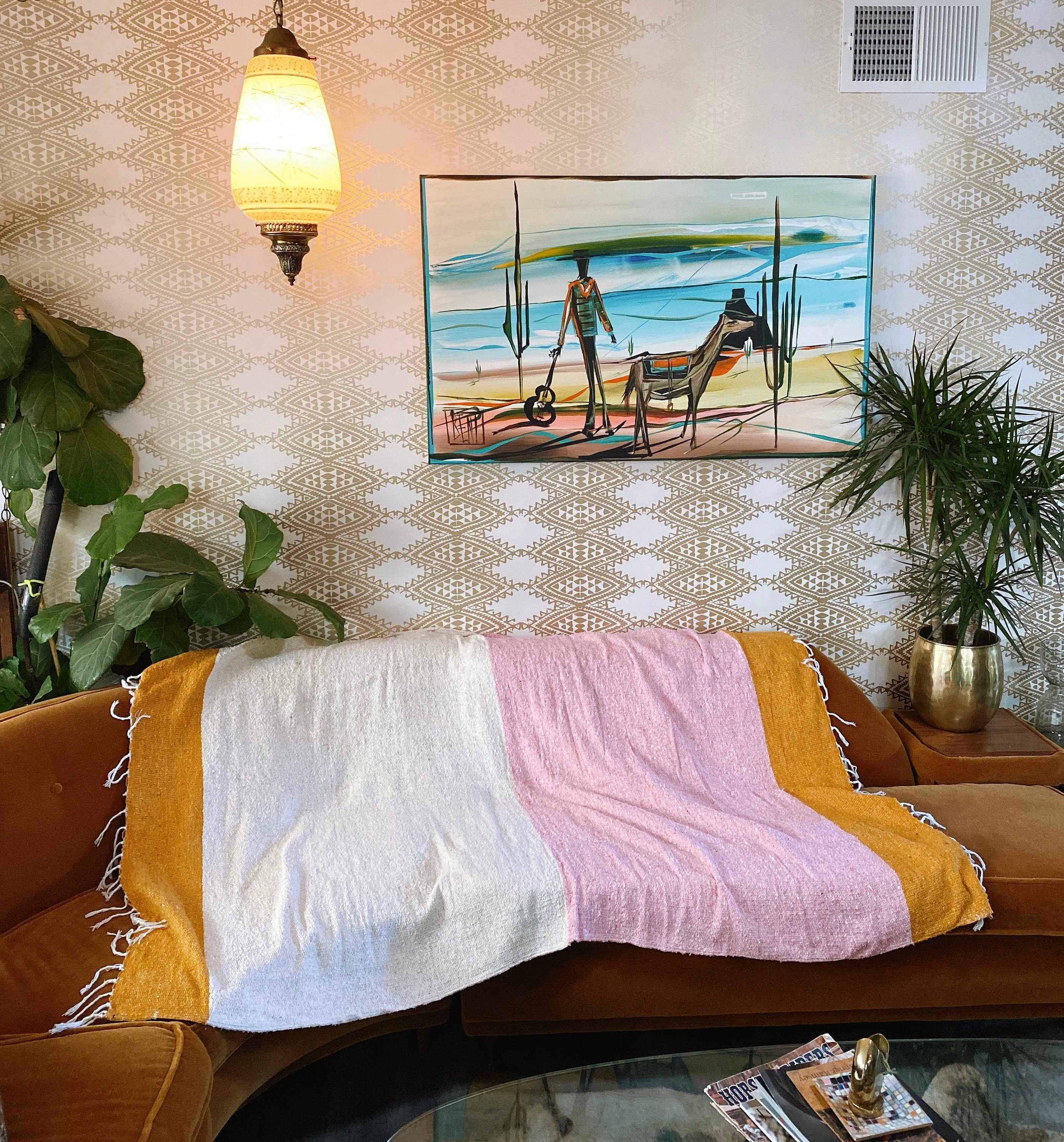 Handwoven Sunrise Blanket Throw – Mexican Artisan Boho Blanket, 48x73