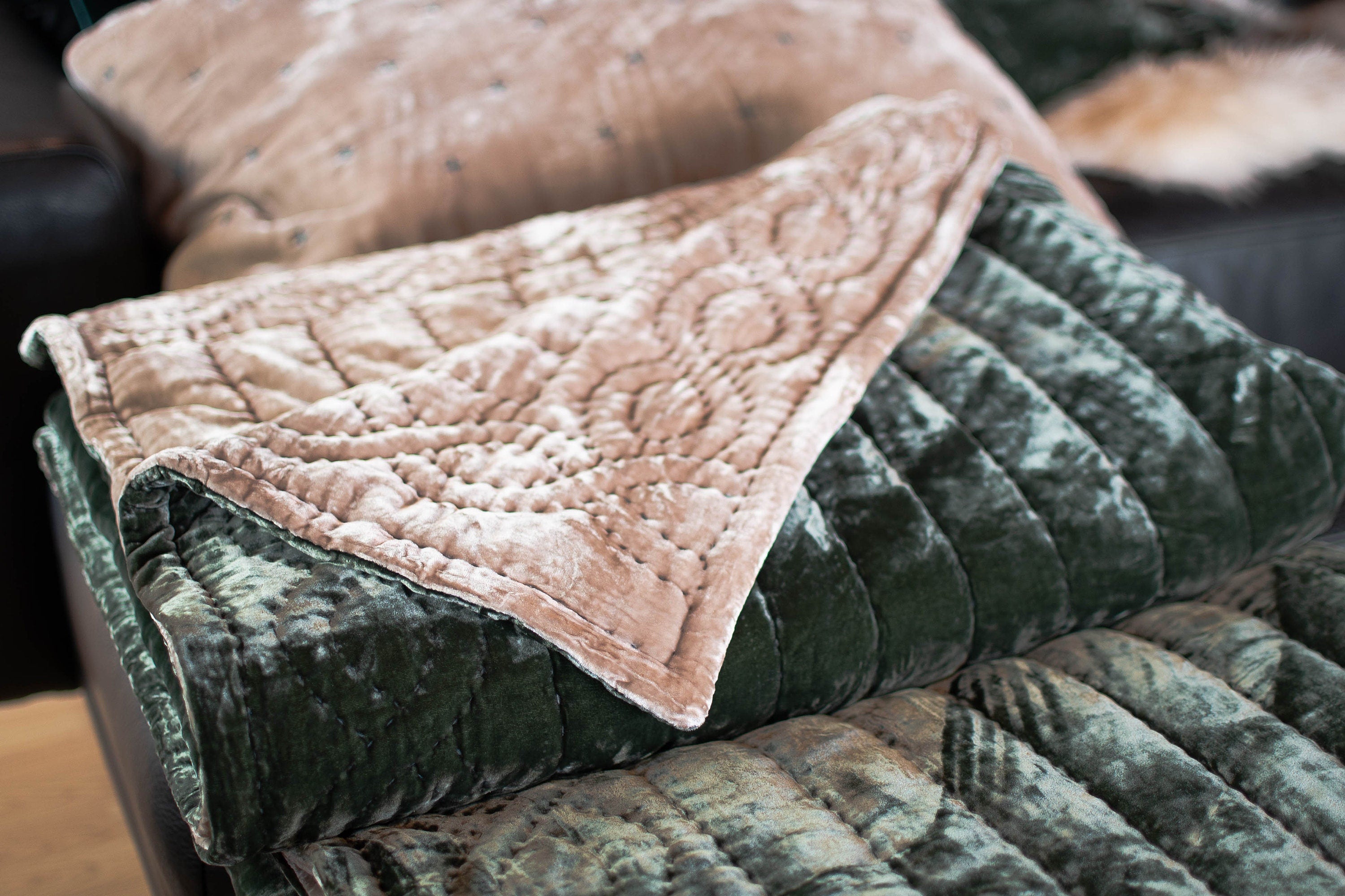 Silk Velvet Comforter and Pillowcases| Hand Quilted Duvet Bedspread| Christmas Gifts Bedding